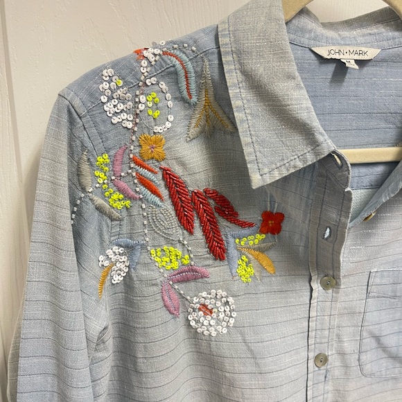 John Mark Denim Pattern Button Down - Picture 4 of 11